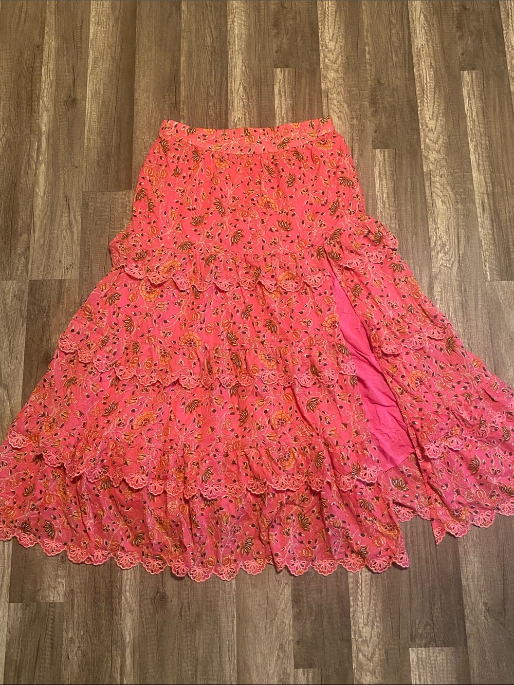 NWOT Caroline Constas Hot pink Floral Tiered Eyelet Skirt